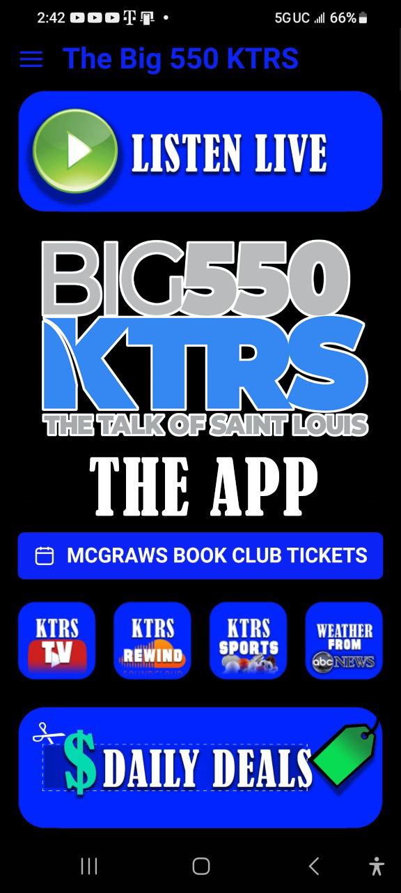 Smart Device Screen - Mostly Blue Buttons Showing Avenues of Information - The KTRS App